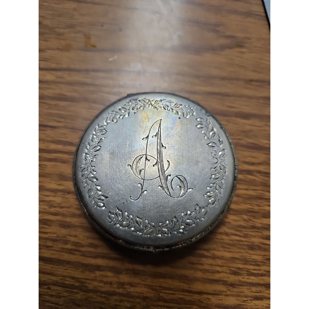 Letter A Vintage Compact Silver 925 With Mirror